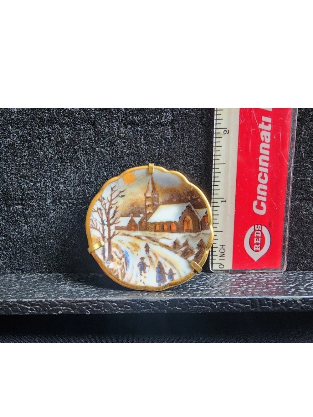 Vintage Limoges Porcelain Handpainted Butter Pat Plate Brooch Pin Used